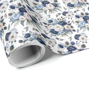 Watercolor Blue Floral Wrapping Paper