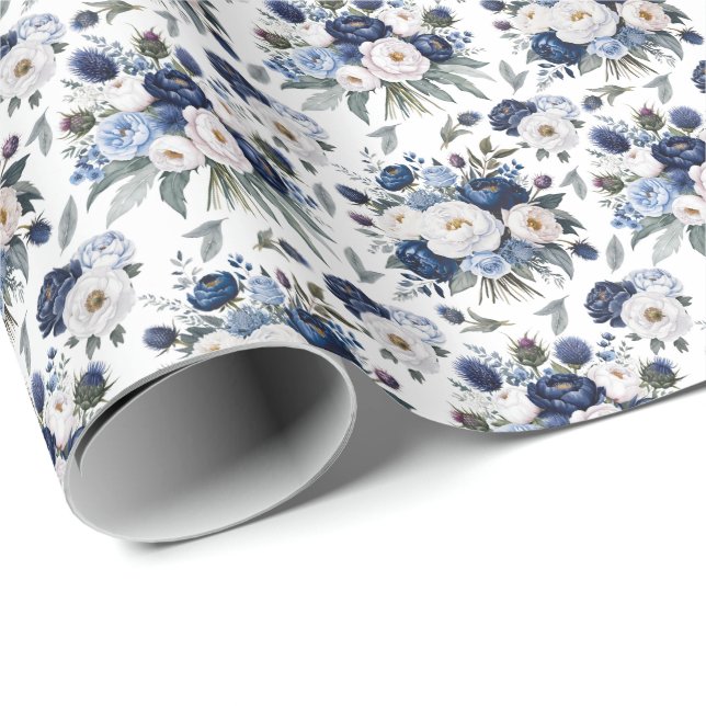 Watercolor Blue Floral Wrapping Paper (Roll Corner)
