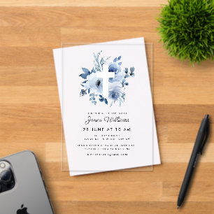 Watercolor blue florals Baptism Acrylic Invitations