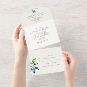 Watercolor Blue flower All In One Invitation
