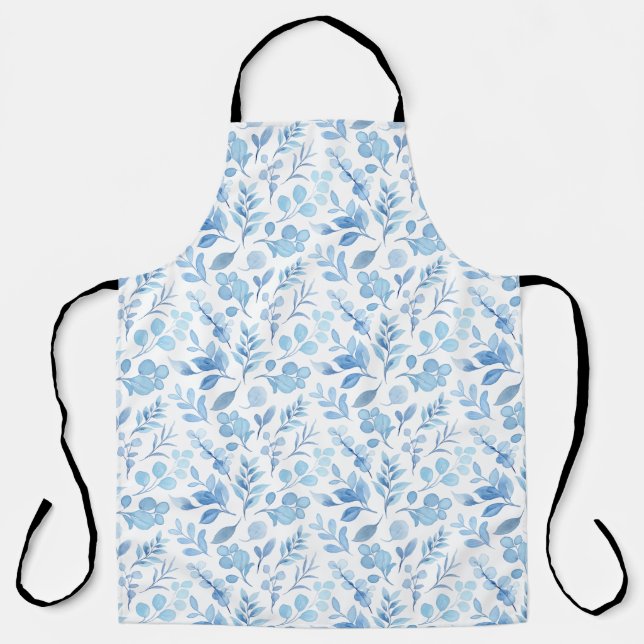 Watercolor Blue Flower Apron (Front)
