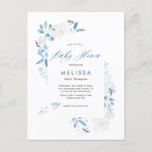 Watercolor Blue Flower Baby Shower Invitation  Postcard