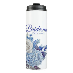 Watercolor Blue Flower Bouquet-Bridesmaid- Thermal Tumbler