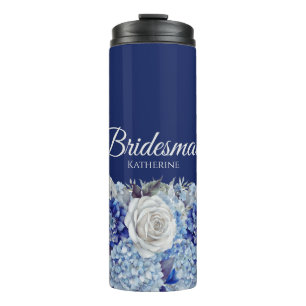 Watercolor Blue Flower Bouquet-Bridesmaid- Thermal Tumbler