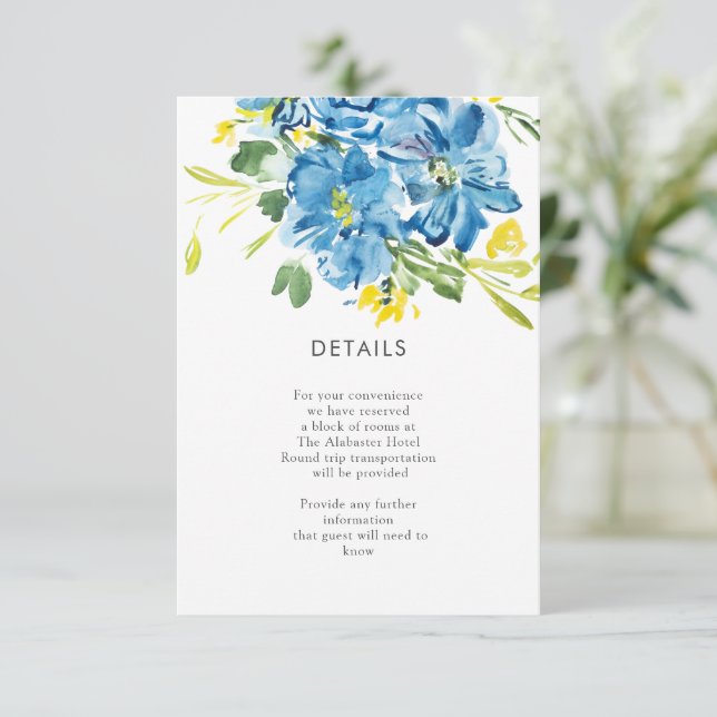 Watercolor blue flower bouquet Details Enclosure Card (Standing Front)