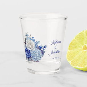 Watercolor Blue Flower Bouquet-Money/shot Dance- Shot Glass