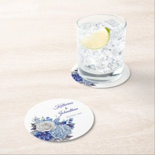 Watercolor Blue Flower Bouquet-Paper Coaster