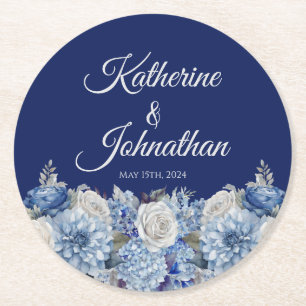 Watercolor Blue Flower Bouquet-Paper Coaster