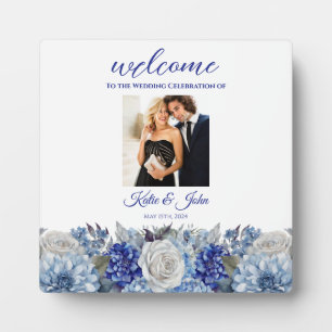 Watercolor Blue Flower Bouquet- Plaque