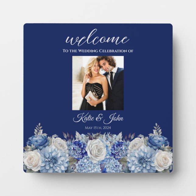 Watercolor Blue Flower Bouquet- Plaque (Front)