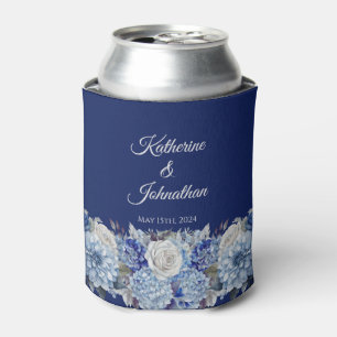 Watercolor Blue Flower Bouquet-Wedding- Can Cooler