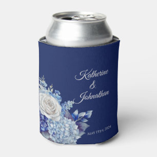Watercolor Blue Flower Bouquet-Wedding- Can Cooler