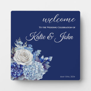 Watercolor Blue Flower Bouquet-Wedding- Plaque