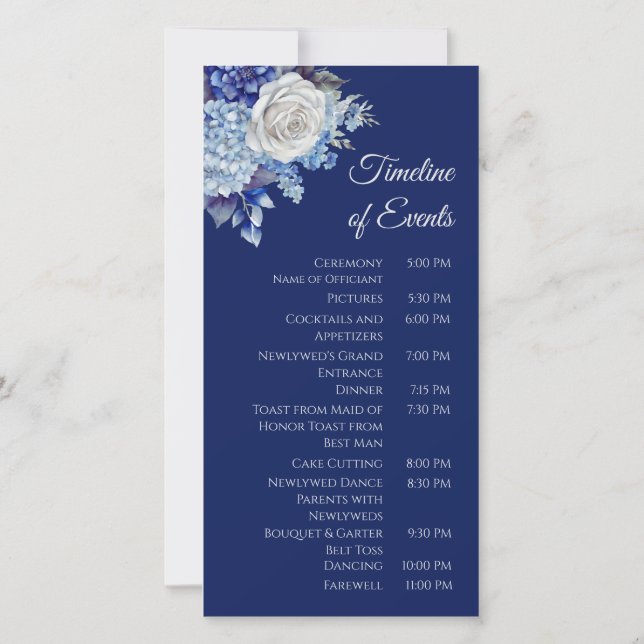 Watercolor Blue Flower Bouquet-Wedding Program- (Back)