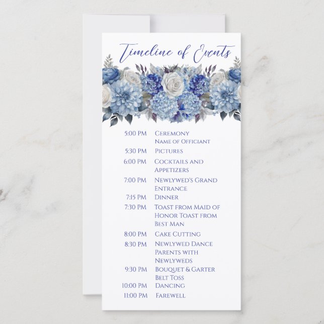 Watercolor Blue Flower Bouquet-Wedding Program- (Back)