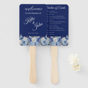 Watercolor Blue Flower Bouquet-Wedding Program- Hand Fan