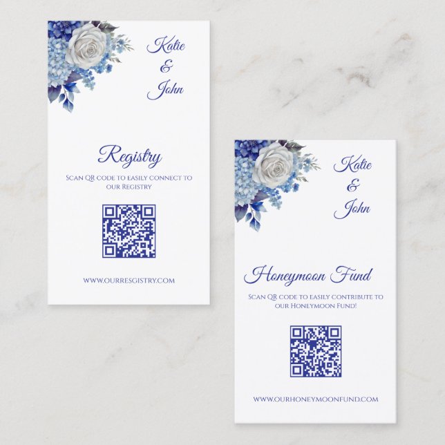 Watercolor Blue Flower Bouquet-Wedding Registry- Business Card (Front/Back)