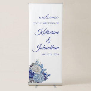Watercolor Blue Flower Bouquet-Wedding- Retractable Banner