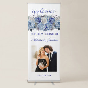 Watercolor Blue Flower Bouquet-Wedding- Retractable Banner
