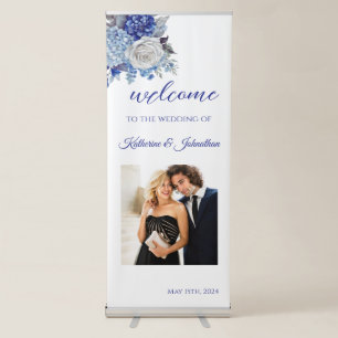 Watercolor Blue Flower Bouquet-Wedding- Retractable Banner