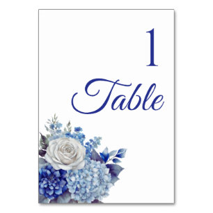 Watercolor Blue Flower Bouquet-Wedding- Table Number
