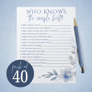 Watercolor Blue Flower Couple Best Bridal Game Notepad