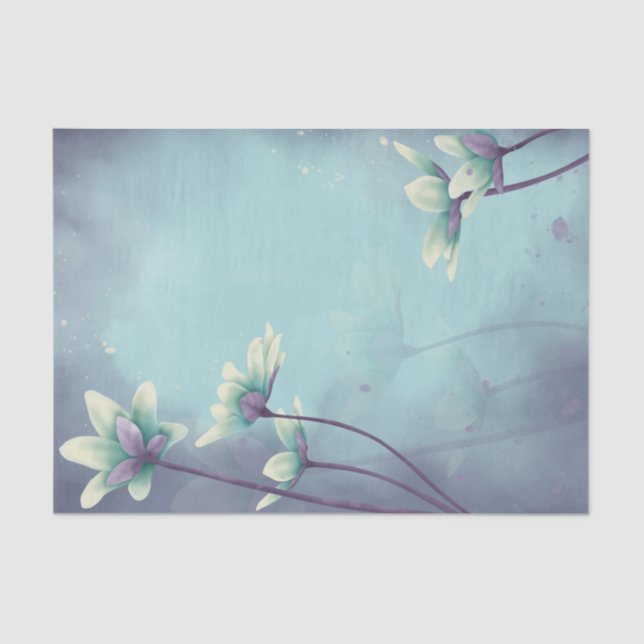 Watercolor Blue Flower Floral Decoupage Tissue Paper (Front)