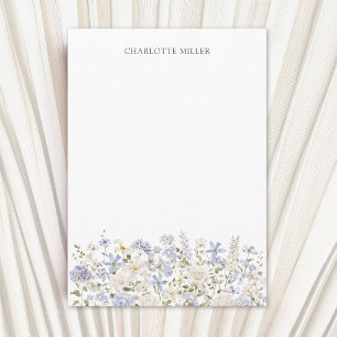 Watercolor Blue Flower Garden Monogrammed Floral Card