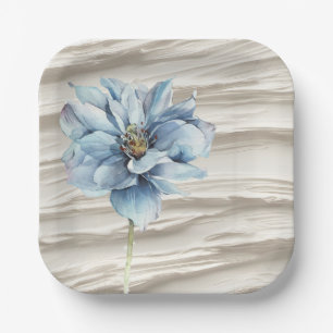 Watercolor Blue Flower On Ivory Abstract Paper Plate