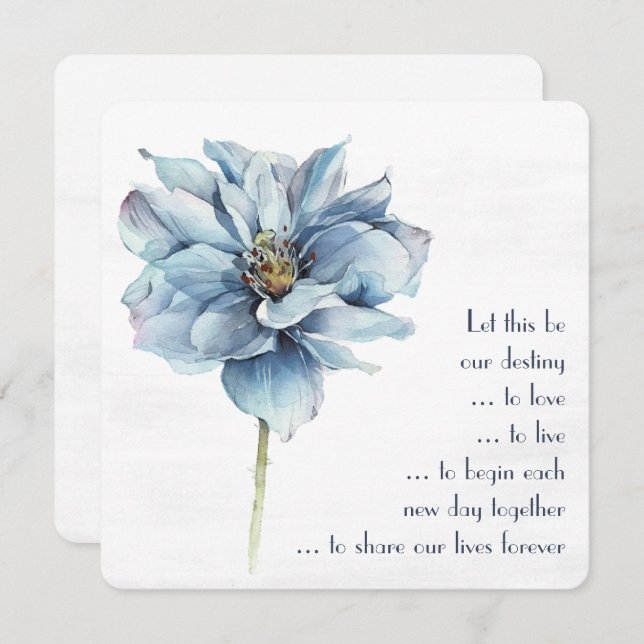 Watercolor Blue Flower On Textured White Invitation (Front/Back)