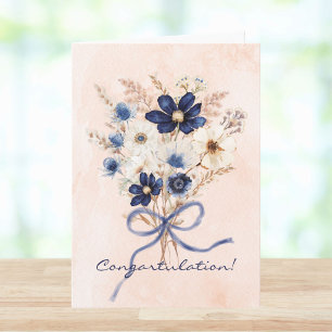 Watercolor Blue Flower Wedding Congratulation Card