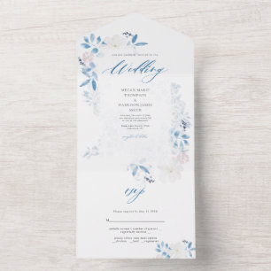 Watercolor Blue Flower Wedding Invitation