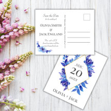 Watercolor Blue Flower Wedding Save the Date