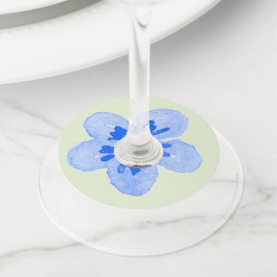 Watercolor Blue Flower Wine Glass Tag