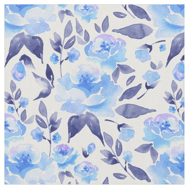 Watercolor blue flowers 2 fabric (Close Up)
