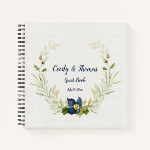 Watercolor Blue Flowers Acorns Oak Leaves Guest Notebook