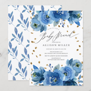 Watercolor Blue Flowers Baby Shower Brunch Invitation