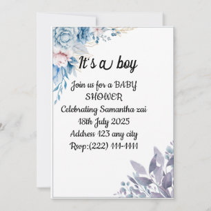 Watercolor Blue Flowers Baby Shower Invite Edita