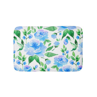 Watercolor blue flowers bath mat
