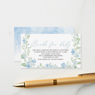  Watercolor blue flowers bow ribbon baby shower bo Enclosure Card