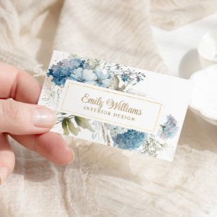 Watercolor Blue Flowers Business Card