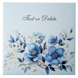 Watercolor Blue Flowers Ceramic Tile