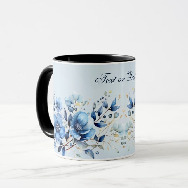 Watercolor Blue Flowers Coffee Mug (Front Left)