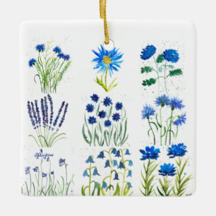 Watercolor Blue Flowers Collection Chic Rustic Ceramic Ornament
