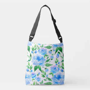 Watercolor Blue Flowers Crossbody Bag