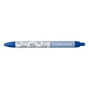 Watercolor Blue Flowers Custom Name Ink Pen