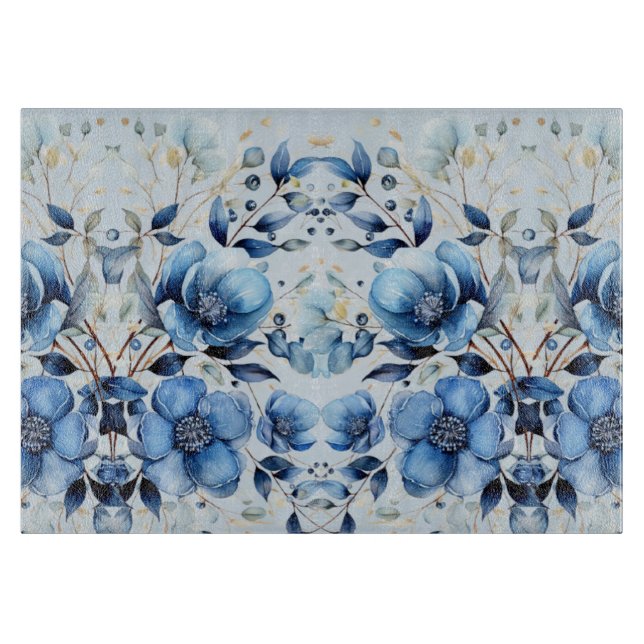 Watercolor Blue Flowers Cutting Board (Front)