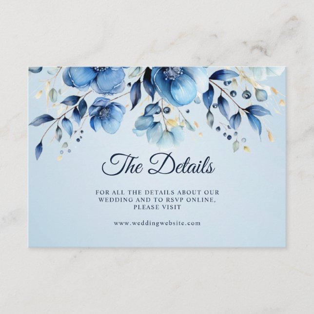 Watercolor Blue Flowers Detail Enclosure Card (Front)