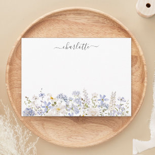 Watercolor Blue Flowers Elegant Monogram Floral Card