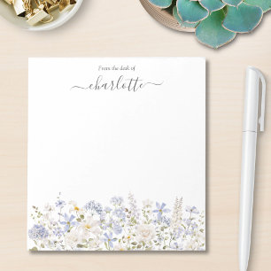 Watercolor Blue Flowers Elegant Monogrammed Floral Notepad
